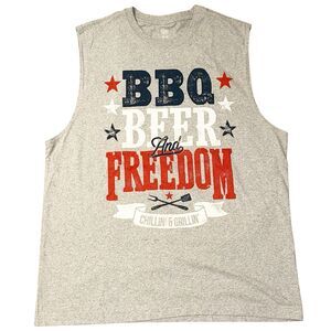 USA Sleeveless Grey Jersey Americana 4th Of July Bbq Bear And Freedom Size XL
